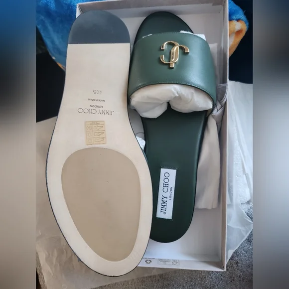 New Jimmy Choo sz 40.5 leather flat sandals olive green - Picture 3 of 4